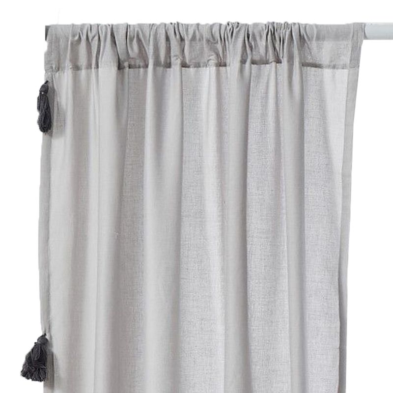 Xumi 4 Piece Window Curtain, 2 Panels with Tie Backs, Modern Gray Finish - Benzara