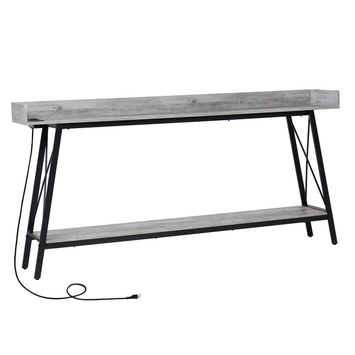 Extra Long Console Table Sofa Table with 2 Power Outlets & USB Ports for Charging & Storage