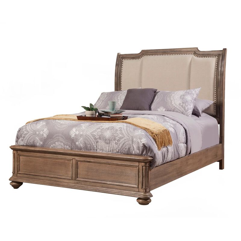 Melbourne Queen Sleigh Bed w/Upholstered Headboard, French Truffle