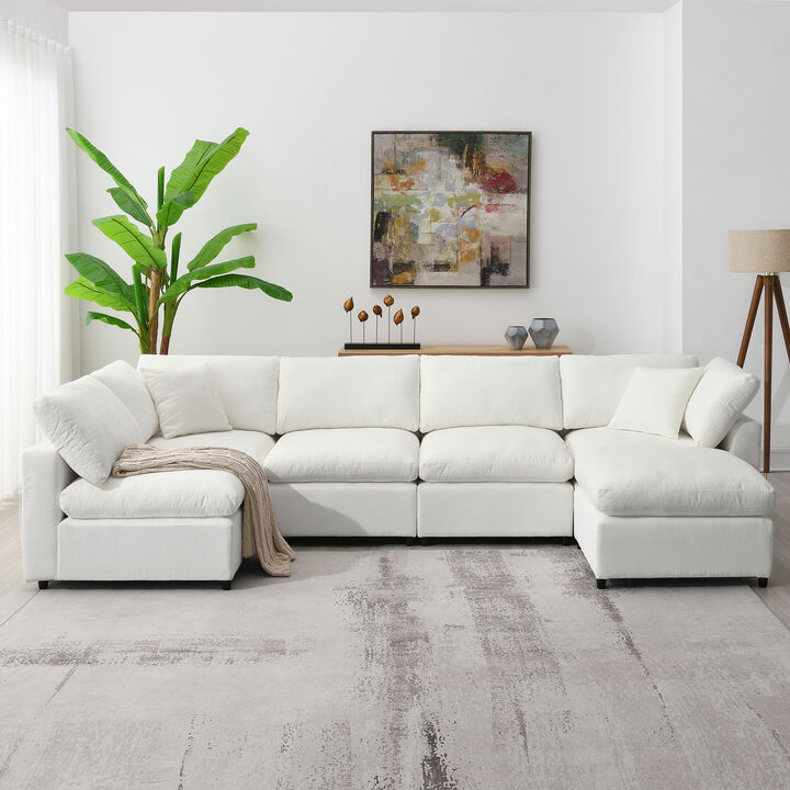 Merax 6 Seats Chenille Sofa Set with Ottoman