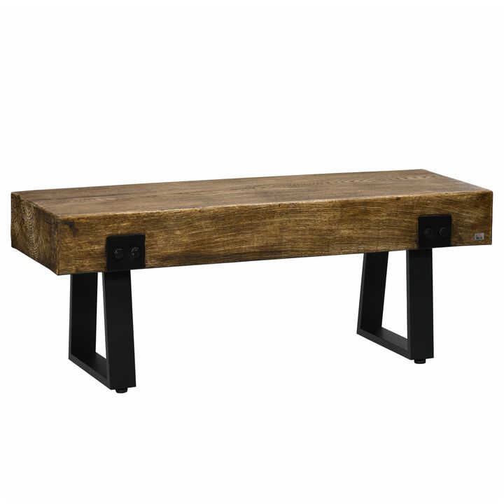 Black/Natural Bench: Rustic Wood Hallway Seat with Metal Legs