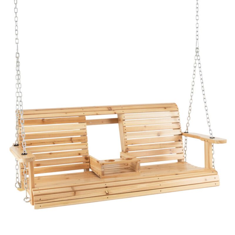 Hivvago 5 Feet Porch Swing Chair with Adjustable Chains and Foldable Cup Holders