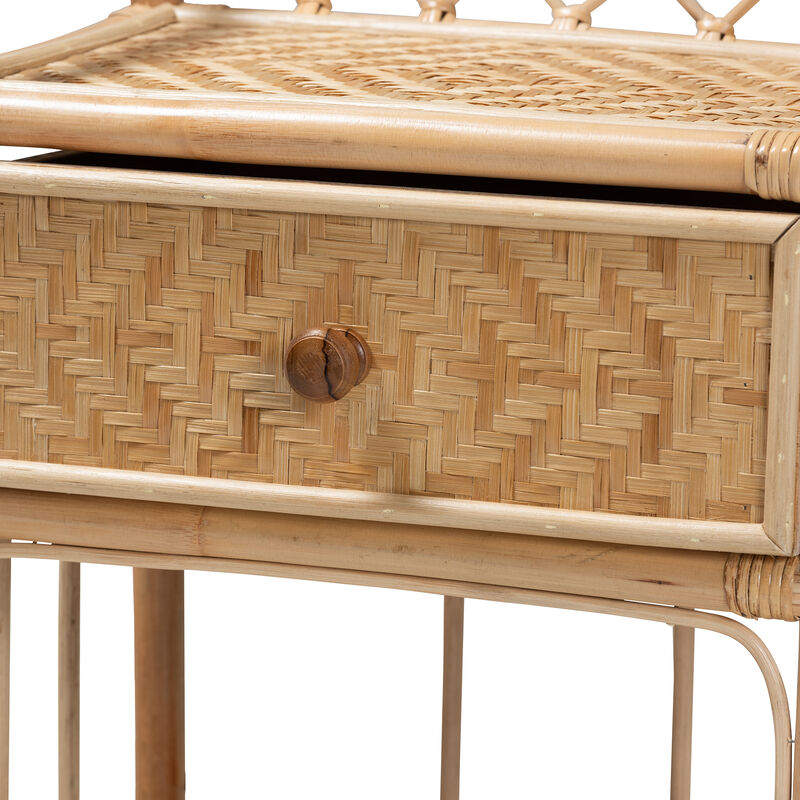 Bali & Pari Kobie Modern Bohemian Natural Brown Rattan 1-Drawer Nightstand