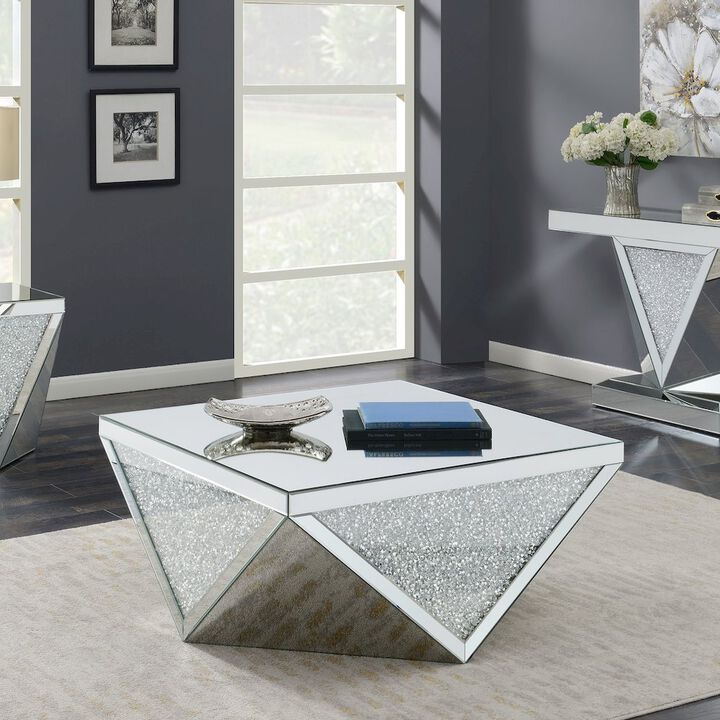Coaster Co. of America Amore Square Mirrored Acrylic Crystal Coffee Table Silver