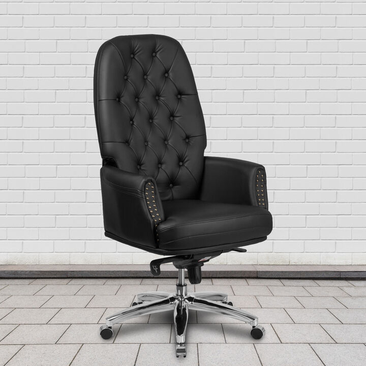 Hansel High Back Traditional Tufted Black LeatherSoft Multifunction Executive Swivel Ergonomic Office Chair with Arms