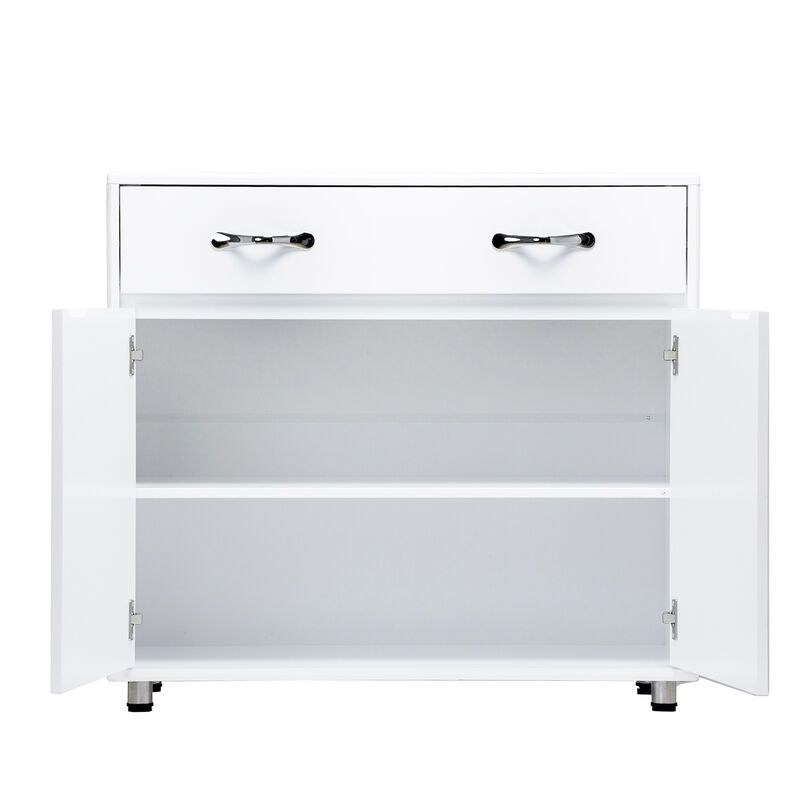 Server with 2 Door Storage and 1 Drawer, White - Benzara