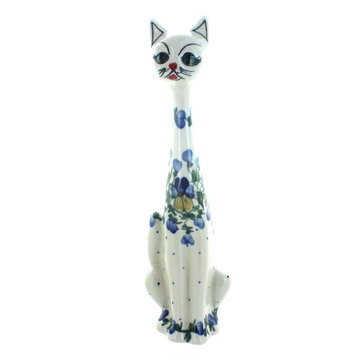 Blue Rose Polish Pottery Pansies Large Cat