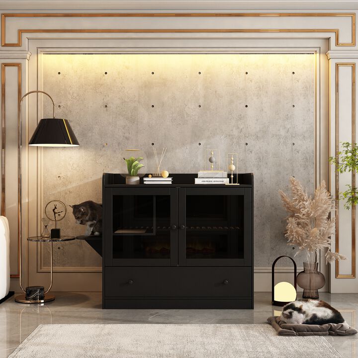 Extra Large Cat Litter Box Furniture Hidden, Cat Condo Pet House with Stairs, Cat Litter House for Living Room, Black