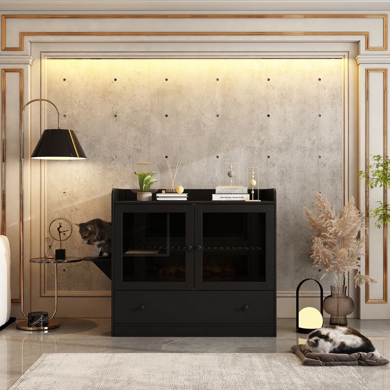 Extra Large Cat Litter Box Furniture Hidden, Cat Condo Pet House with Stairs, Cat Litter House for Living Room, Black