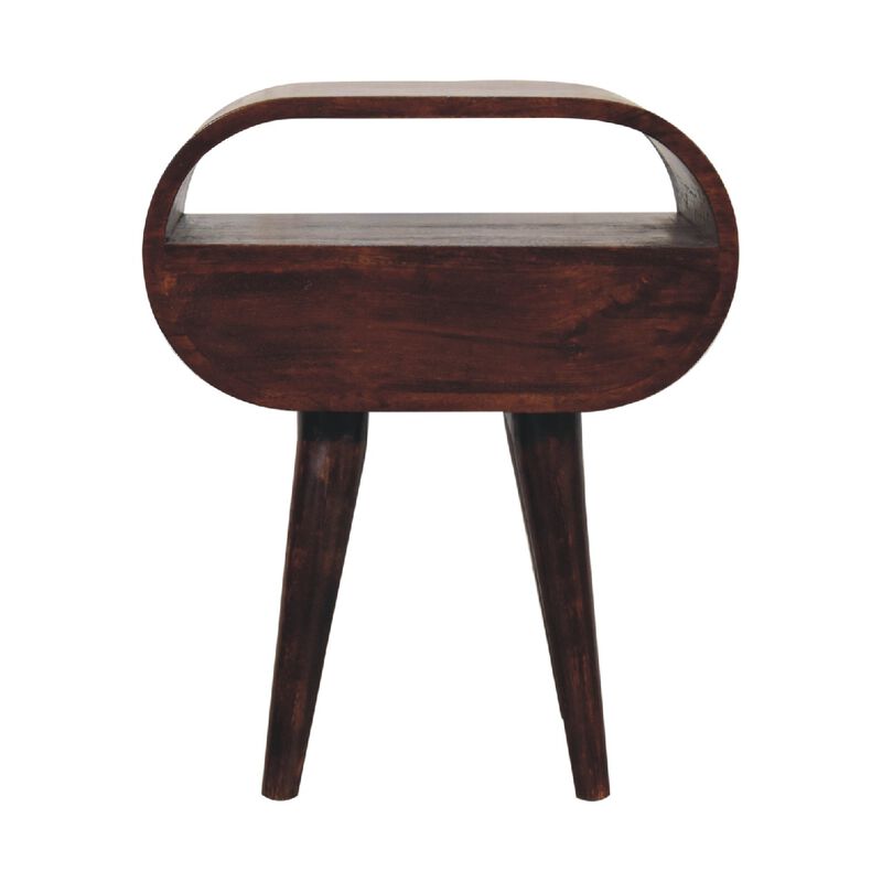 Light Walnut Circular Solid Wood 1 Drawer  Open Slot NightStand