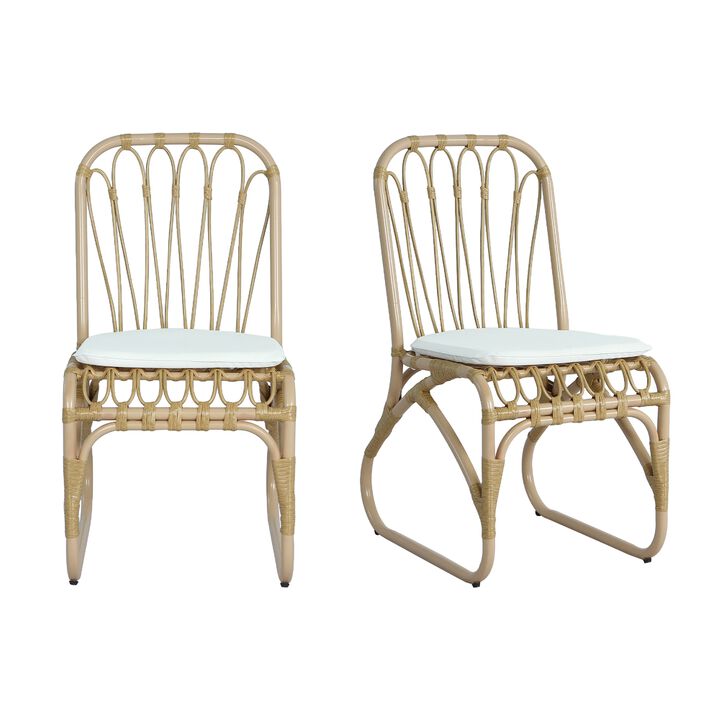 Merax Outdoor PE Wicker Dining Chairs with Washable Cushion Set of 2