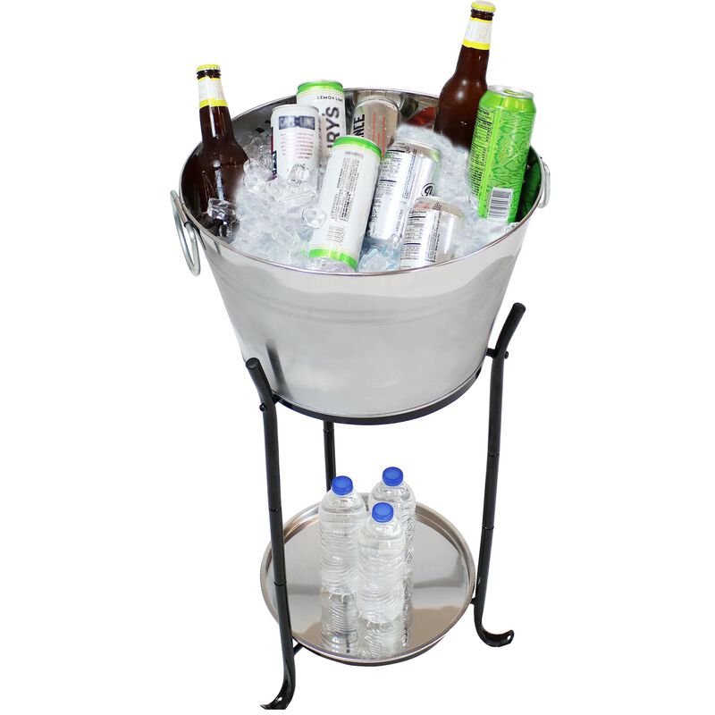 Sunnydaze Stainless Steel Ice Bucket Cooler with Stand and Tray