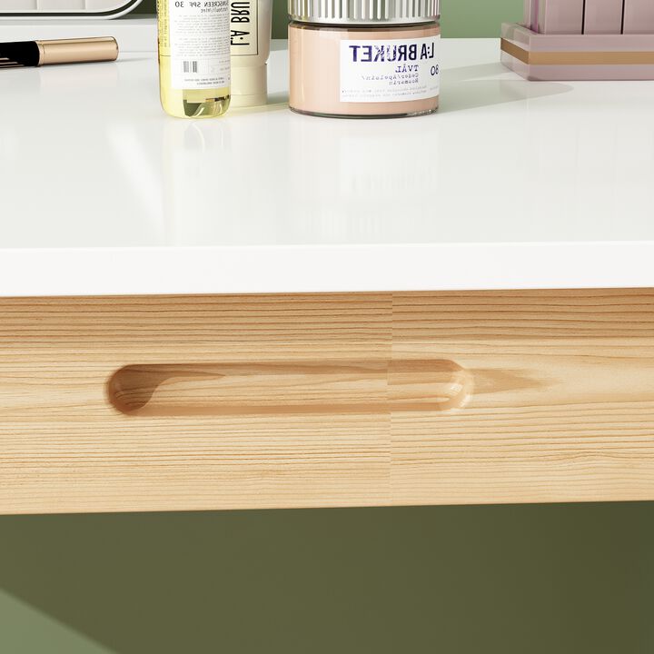 1-Piece White Wooden Makeup Vanity, Vanity Table, Dressing Desk with 2 Drawers, 47.2 in. W x 21.7 in. D x 29.5 in. H
