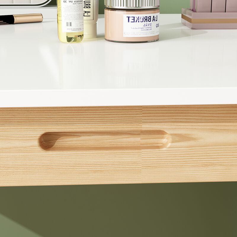 1-Piece White Wooden Makeup Vanity, Vanity Table, Dressing Desk with 2 Drawers, 47.2 in. W x 21.7 in. D x 29.5 in. H