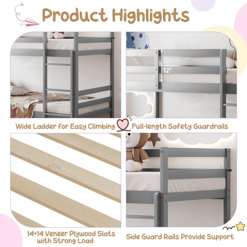 Hivvago Twin Size Sturdy Wooden Bunk Beds with Ladder and Safety Rail