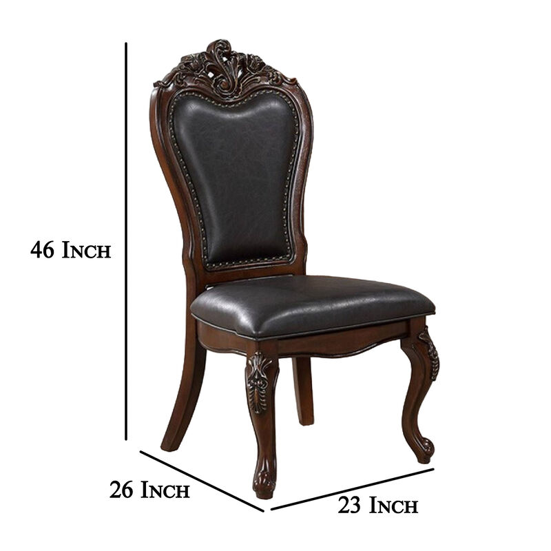 Zenie Dining Side Chair Set of 2, Cabriole Legs, Faux Leather, Cherry Brown