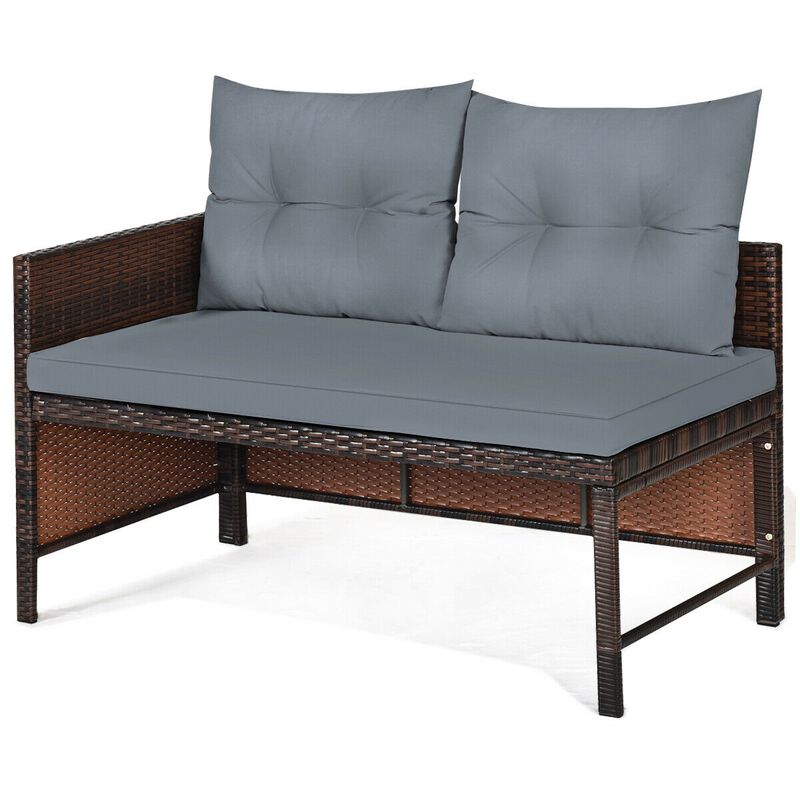 3 Pieces Outdoor Patio Corner Rattan Sofa Set-Grey