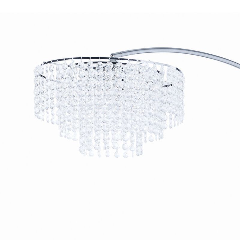 Crystal Accented Tiered Metal Floor Lamp with Marble Base, Silver and White-Benzara