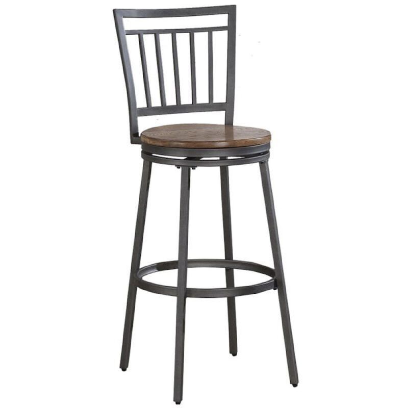 American Woodcrafters Stockton 25 Metal Swivel Stool - Slate Grey - Golden Oak Seat