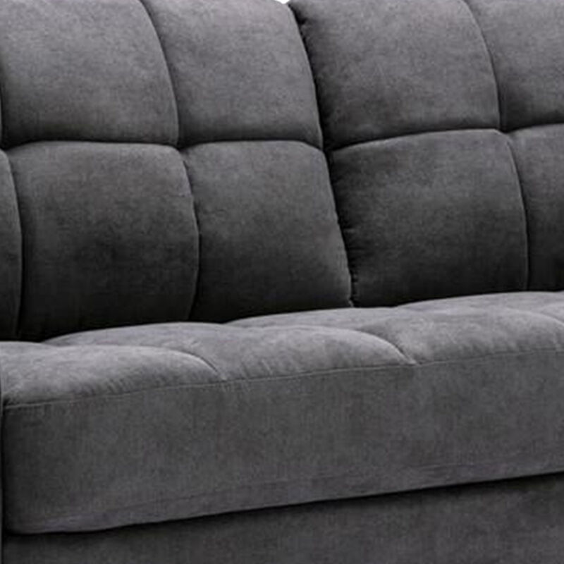 Odin Sofa with Tufted Cushioning, Black Frame, Gray Velvet-Benzara