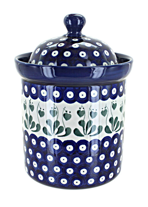 Blue Rose Polish Pottery Peacock Swirl Medium Canister
