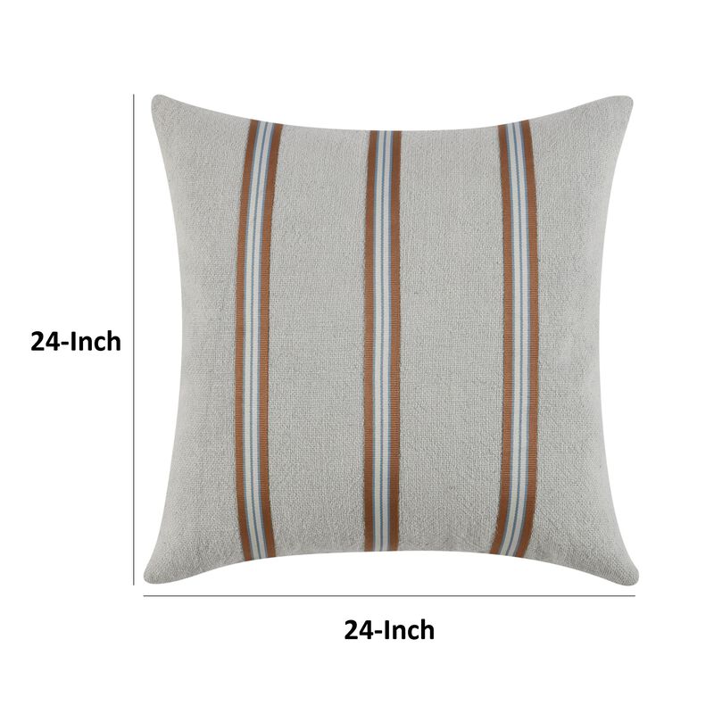 Throw Pillow, Woven Tape Pattern, 24 Inch Green Cotton Linen Blend - Benzara