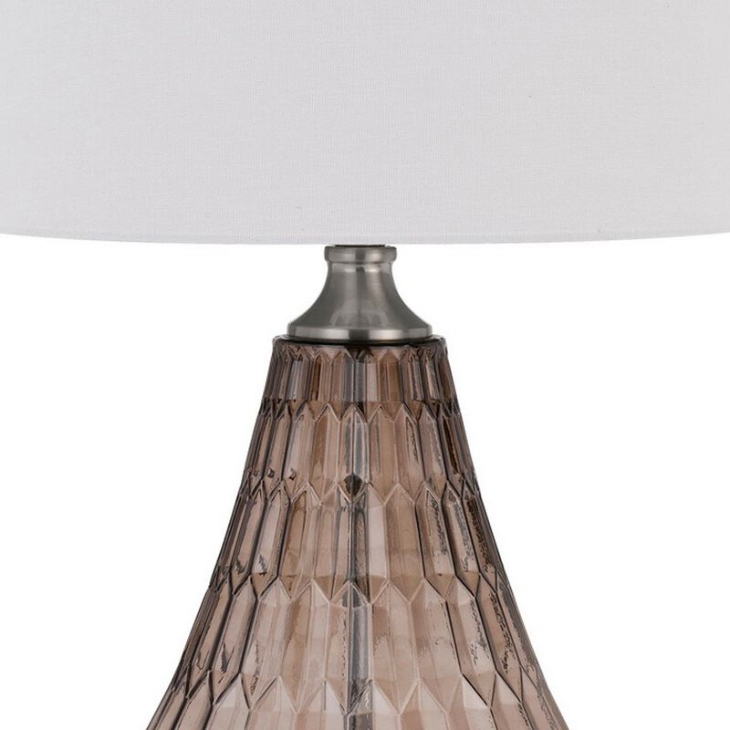 31 Inch Glass Table Lamp with Dimmer, Geometric Base, Brown-Benzara