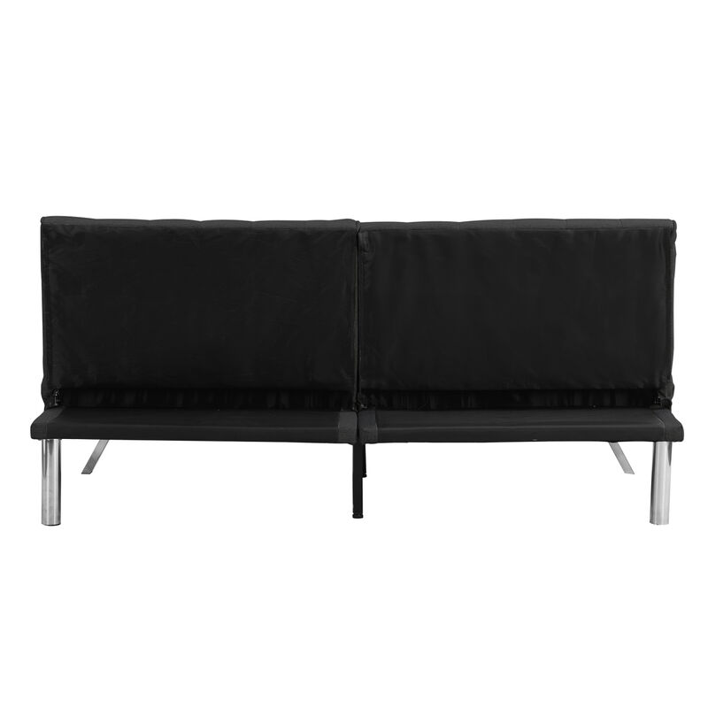 Wood Frame, Stainless Leg, Futon, Sofa Bed Black PVC
