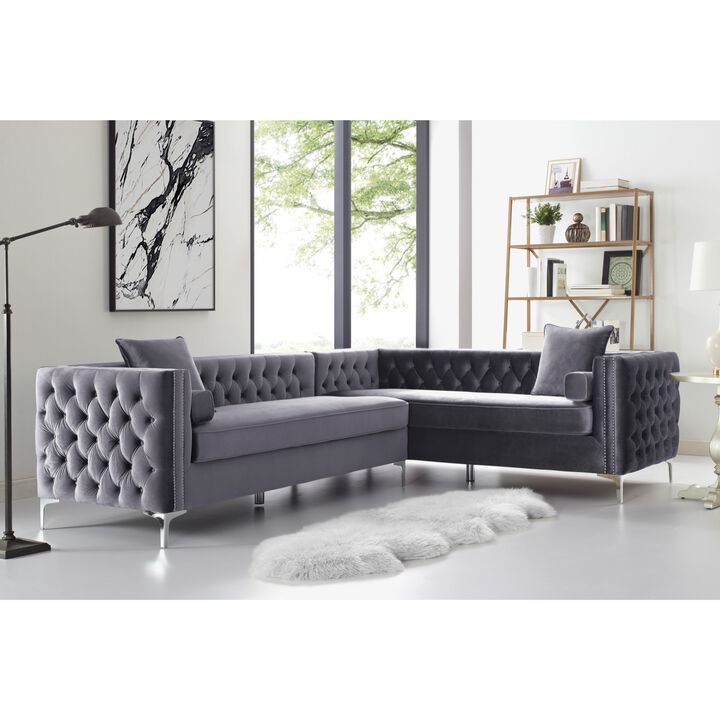 Inspired Home Clarinda Velvet Left Facing Corner Sectional Sofa