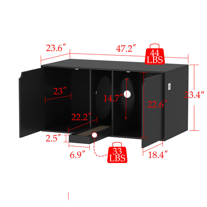 Cat Litter Box Enclosure for 2 Cats, Modern Wood Stackable Large Cat Washroom Cabinet Bench End Table Furniture, Black