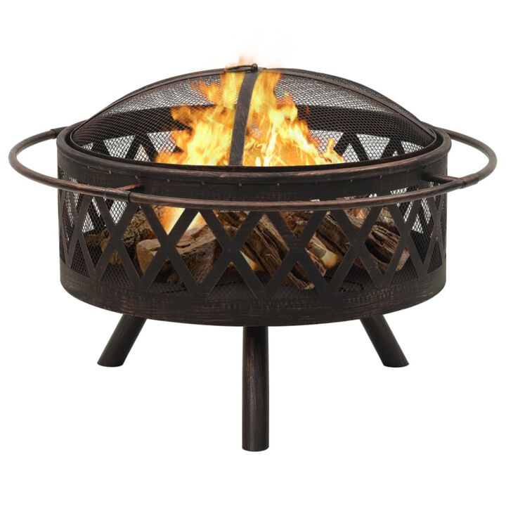 vidaXL Rustic Fire Pit with Poker 29.9" XXL Steel