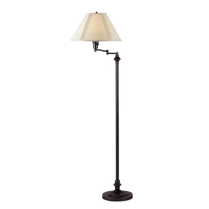 150 Watt Metal Floor Lamp with Swing Arm and Fabric Conical Shade, Black-Benzara