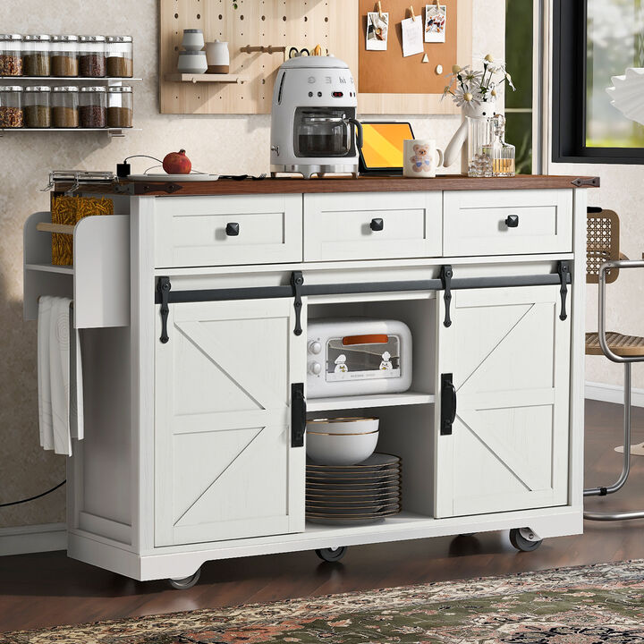 Merax Farmhouse Kitchen Island with Power Outlet