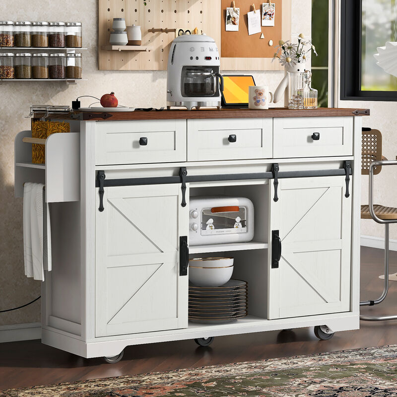 Merax Farmhouse Kitchen Island with Power Outlet