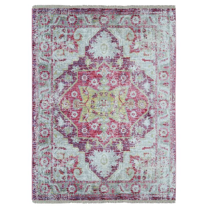 RUGSOTIC CARPETS MACHINE MADE POLYESTER AREA RUGS - 4'x5'11'', Rectangle Shape, Pink Color, Classic Oriental Traditional  Design,Low Pile Machine Made Area Rugs for Living Room, Bed Room (M00073)