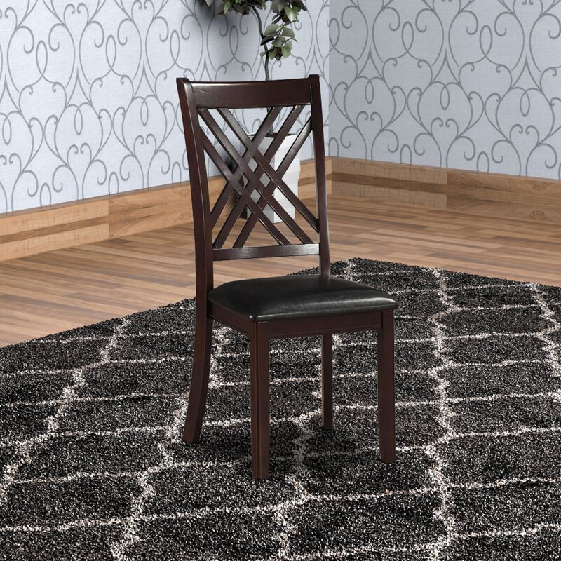 Dining Chair, Vegan Faux Leather, Cross Lattice, Set of 2, Black-Benzara