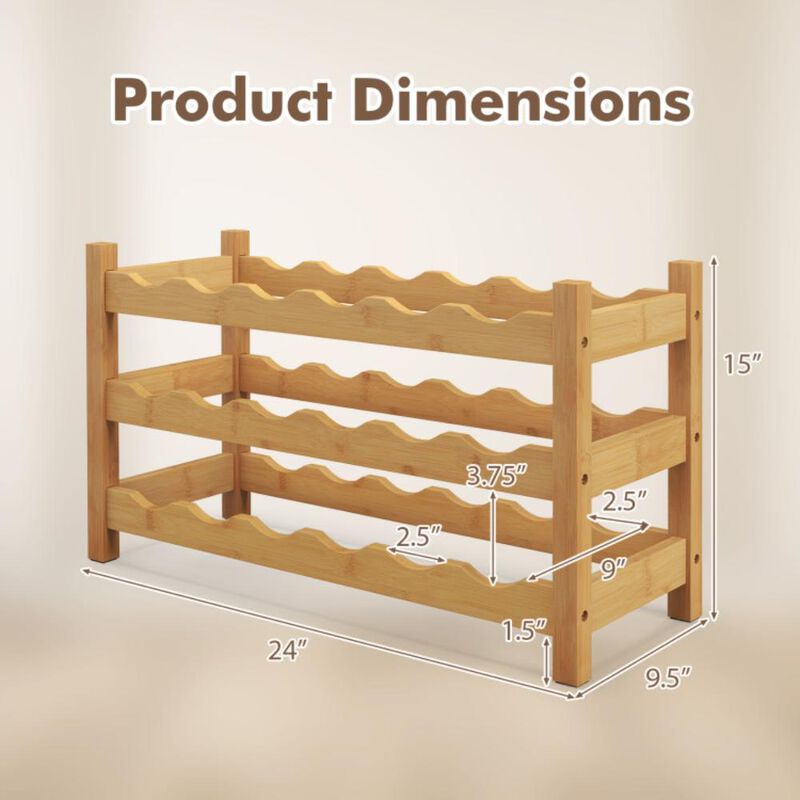 Hivvago 3-Tier Bamboo Freestanding Countertop Wine Bottle Organizer