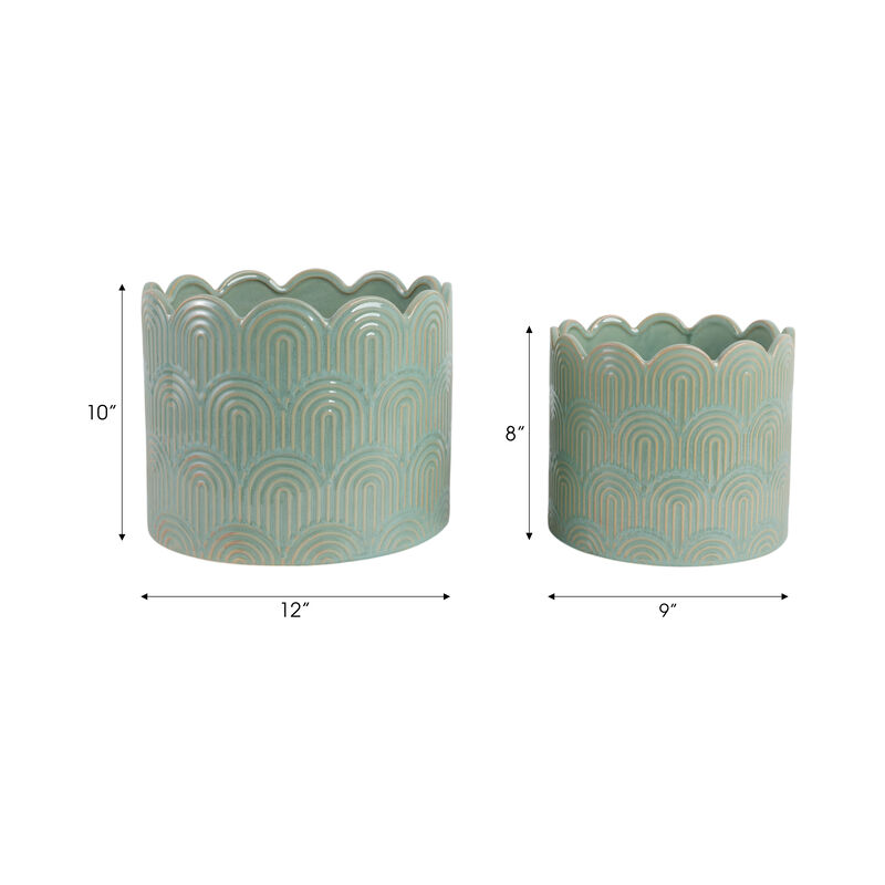 Sage Green Arch Stone Planters set