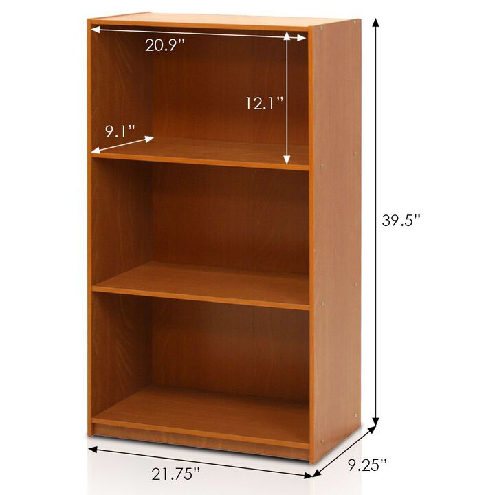 Hivvago Modern 3 Shelf Bookcase in Light Cherry Wood Finish