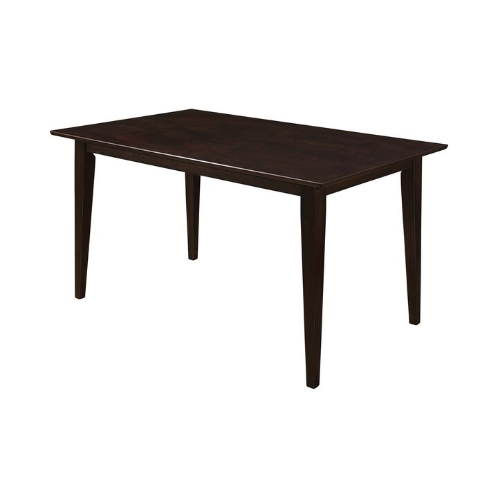 59 Inch Rectangular Dining Table, Tapered Legs, Dark Cappuccino Brown Wood - Benzara