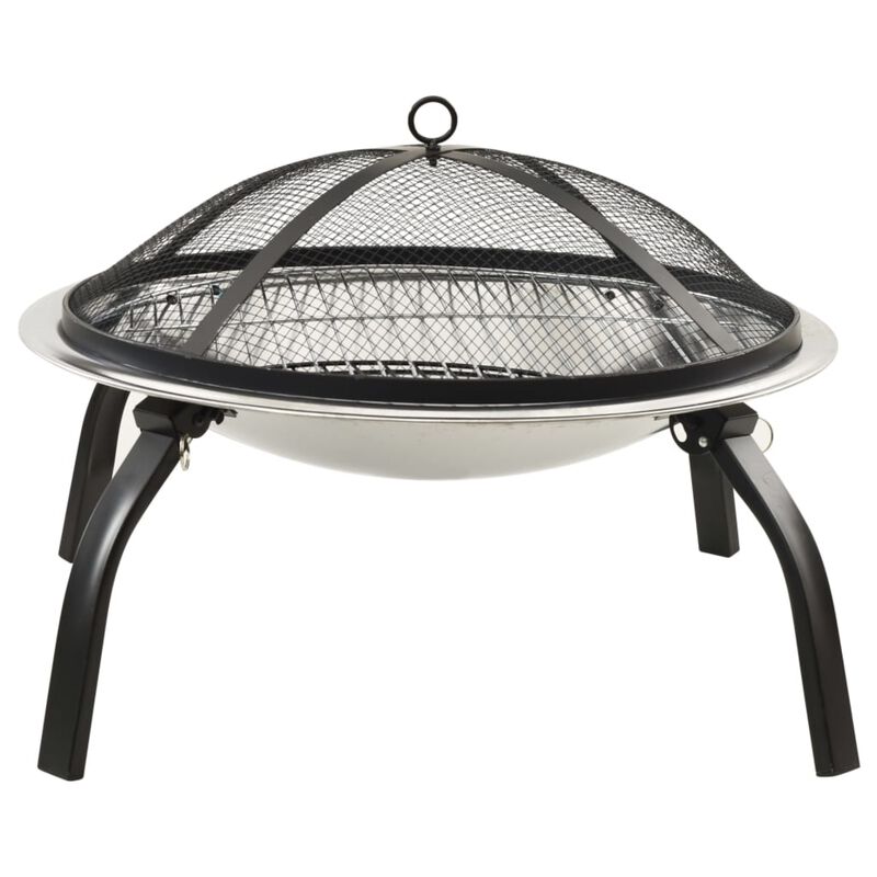 vidaXL 2-in-1 Fire Pit and BBQ with Poker 22"x22"x19.3" Stainless Steel