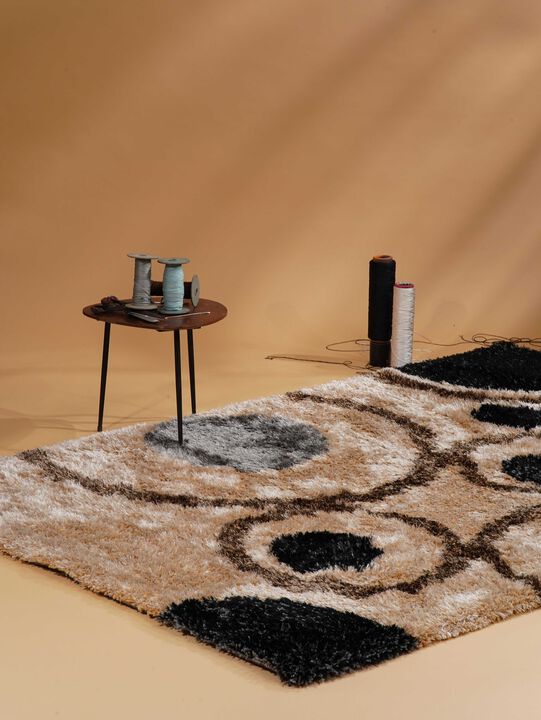 RUGSOTIC CARPETS HAND TUFTED SHAG POLYESTER ECO-FRIENDLY AREA RUGS  - 9'x12', Rectangle, Beige Multicolor, Geometric Modern Design, High Pile Thick Handmade Anti Skid Rugs for Living Room K00004