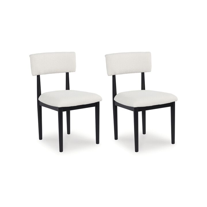 Dae Dining Side Chair Set of 2, White Cushioned Seat, Black Wood Legs - Benzara