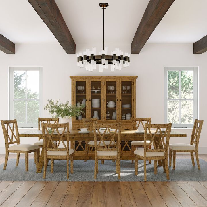 Jofran Telluride Nine Piece Rustic Farmhouse Solid Wood 127 Extendable Dining Set