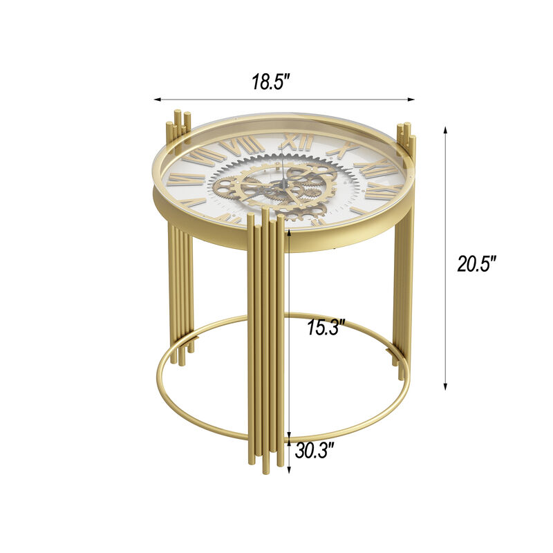 FUFU&GAGA Gold Gear Coffee Table with Spacious Tabletop, Sturdy Metal Legs, Circular Support Ring, Easy Assembly (18.5" W x 18.5" D x 20.5" H), Gold