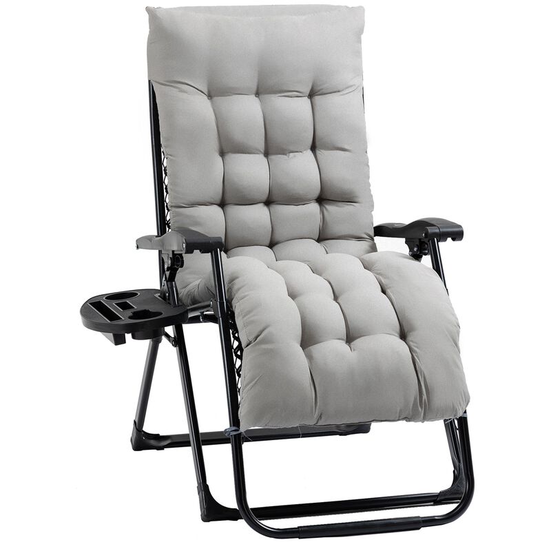 Outdoor Relaxer: Reclining Chair with Cup Holder and Cushion