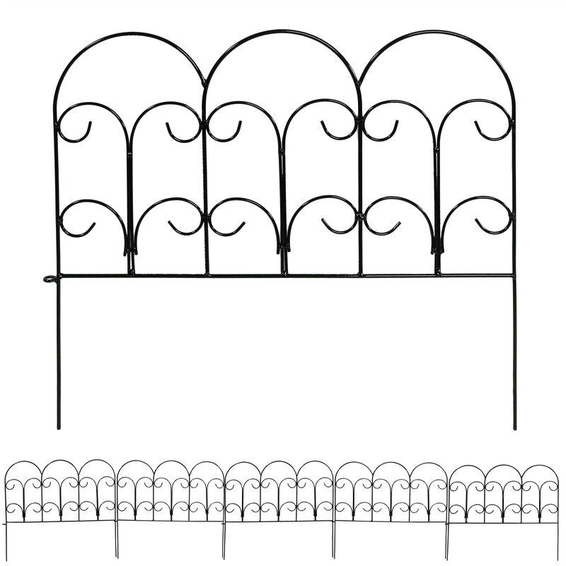 Sunnydaze 5-Piece Victorian Iron Garden Border Fencing - 7.5 ft - Black