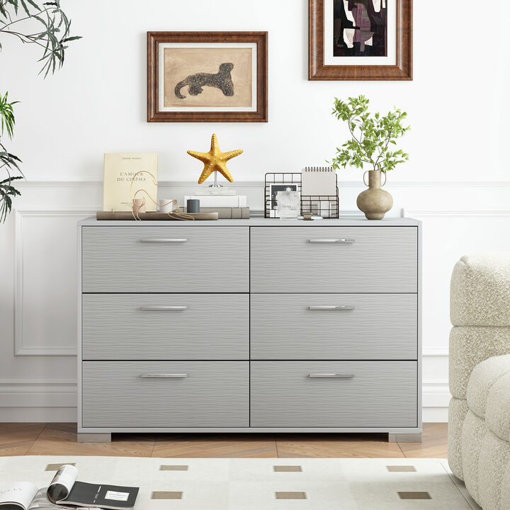 6 Drawer Storage Dresser Cabinet with Metal Legs Handles For Bedroom
