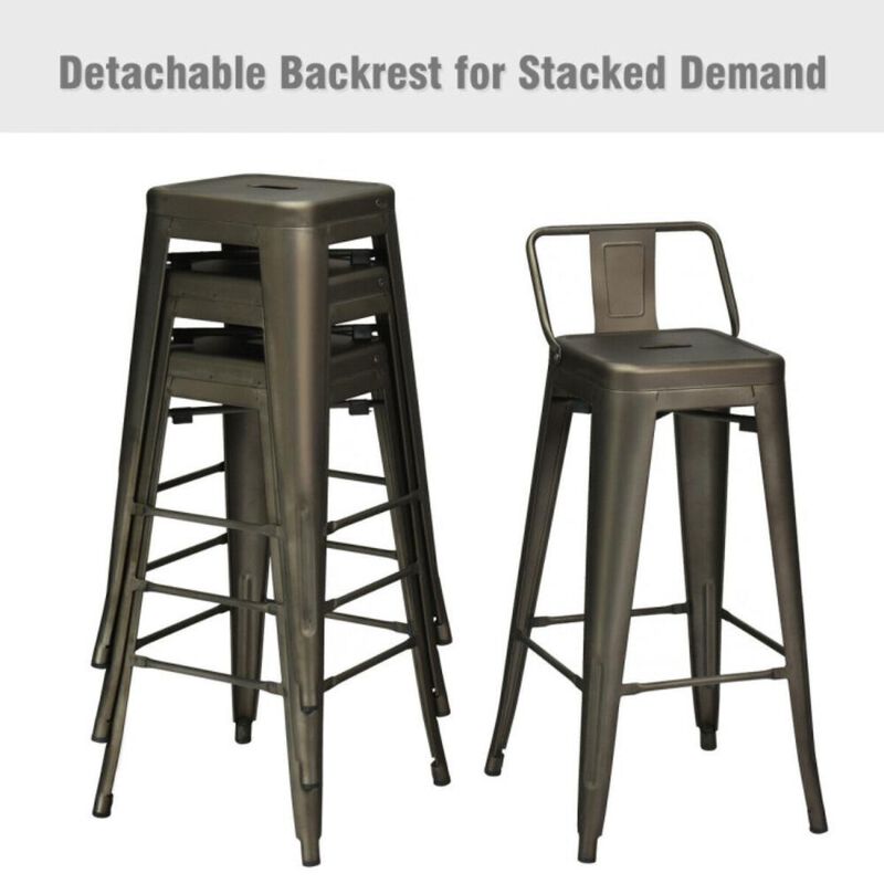 Hivvago 30 Inch Set of 4 Metal Counter Height Barstools with Low Back and Rubber Feet
