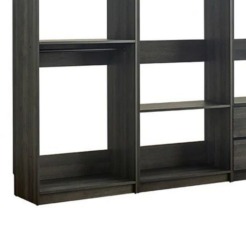 Dee Modular Freestanding Closet System, 4 Hanging Rods, 6 Shelves, Gray  - Benzara